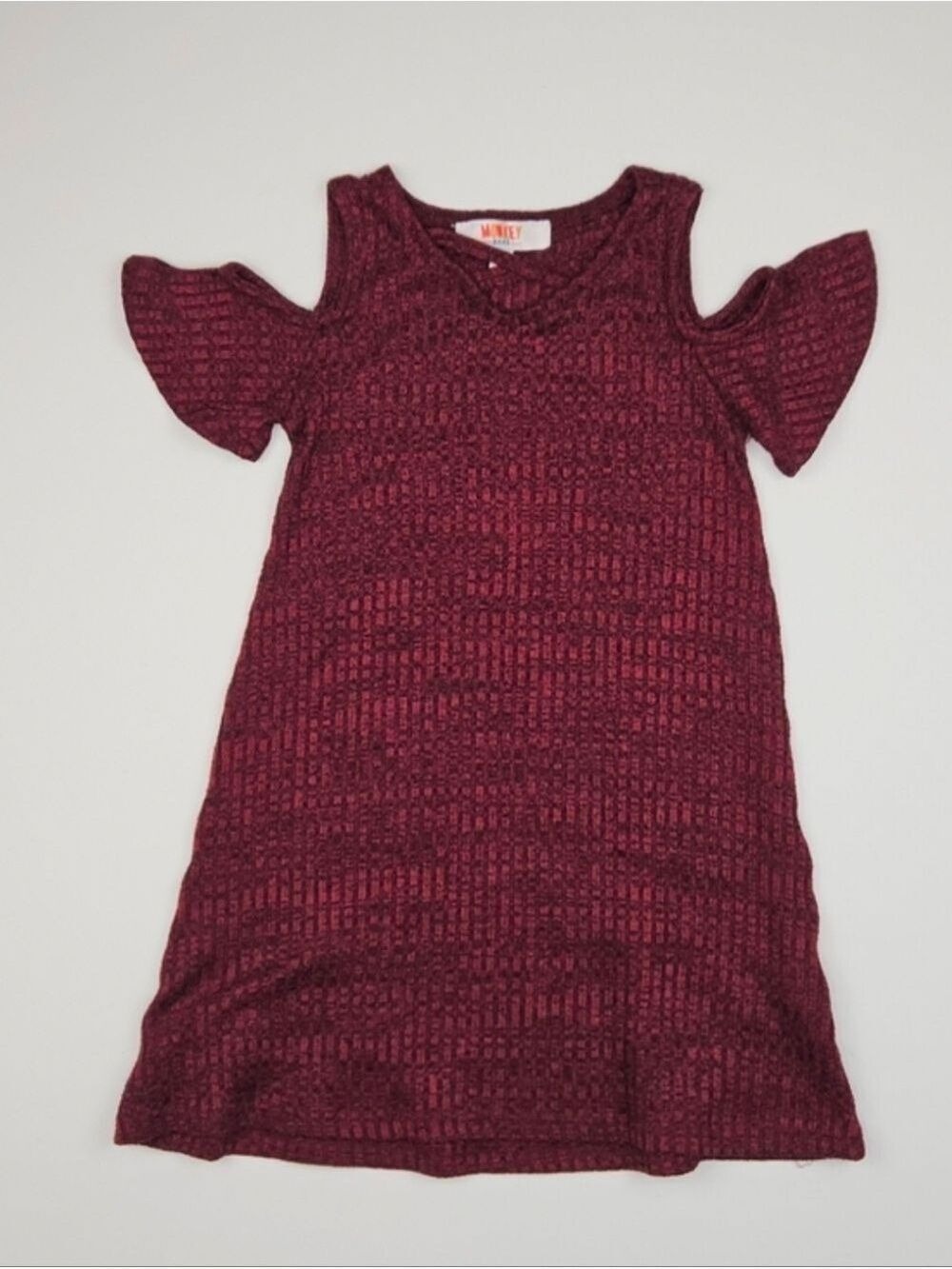 5/$25 Cold Shoulder Dress Size2/3 Burgundy Knit Flutter Sleeve Girls Monkey Bars